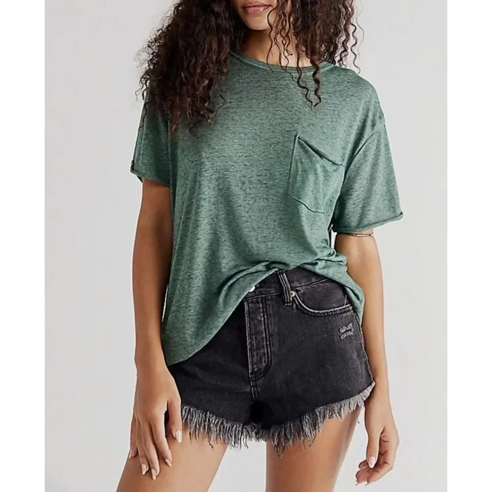 Free People X We The Free Vella Pocket Oversized Tee shirt green M NEW